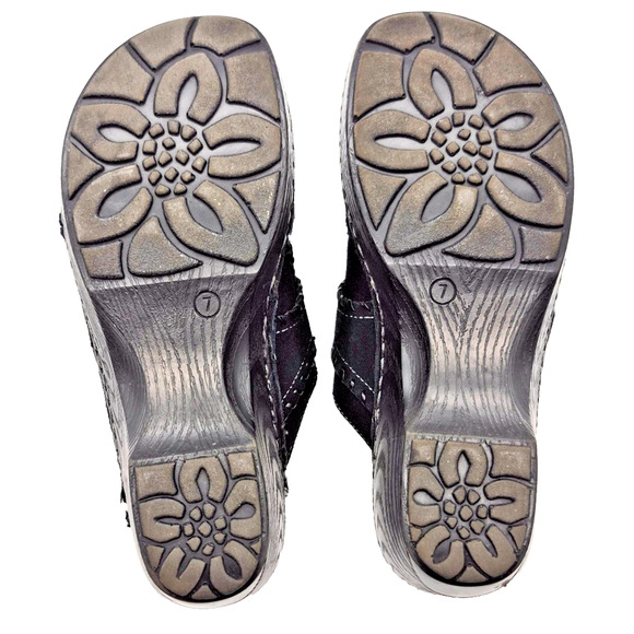 Bjorndal Women's Clogs Shoes Wedge Mules Sygma Black Leather Platform Size 7 M - Picture 7 of 10